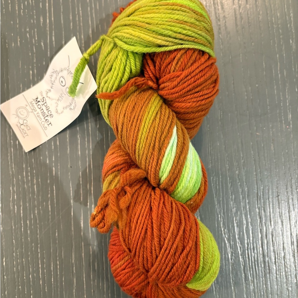 Orange and lime green worsted weight yarn